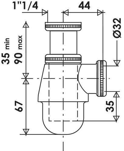 Siphon de lavabo à tube plongeur réglable laiton chromé ø32 383-42