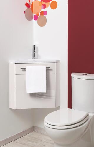 Lave-mains d'angle ANGO 38cm Blanc Mat avec porte-serviette - Aquarine Réf.  825540