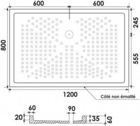 Receveur de douche céramique extra-plat 6 cm blanc 80x120cm