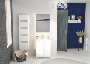 Meuble ODESSA sur pieds 2 portes 60cm blanc miroir suspendu - BATHROOM THERAPY