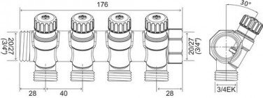 Collecteur avec vannes 4 départs EASY LOCK départ 3/4EK arrivé 20/27 - FIXOCONNECT