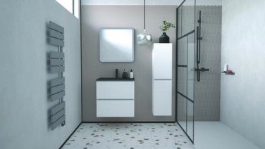 Meuble OSLO à suspendre 2 tiroirs 60cm blanc mat avec vasque noire - BATHROOM THERAPY