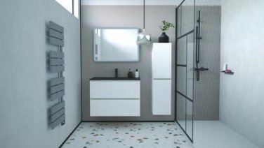 Meuble OSLO à suspendre 2 tiroirs 80cm blanc mat avec vasque noire - BATHROOM THERAPY