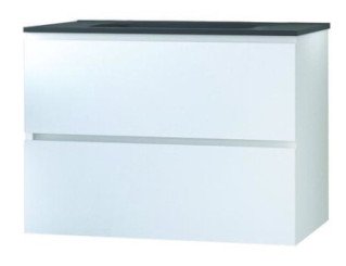 Meuble OSLO à suspendre 2 tiroirs 80cm blanc brillant avec vasque noire - BATHROOM THERAPY