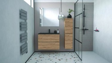 Meuble OSLO à suspendre 2 tiroirs 80cm bois avec vasque noire - BATHROOM THERAPY