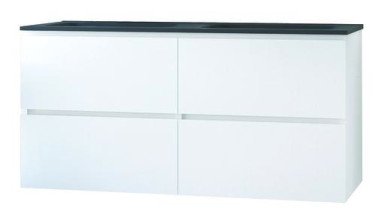 Meuble OSLO à suspendre 4 tiroirs 120cm blanc mat avec vasque noire - BATHROOM THERAPY