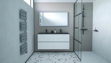 Meuble OSLO à suspendre 4 tiroirs 120cm blanc mat avec vasque noire - BATHROOM THERAPY