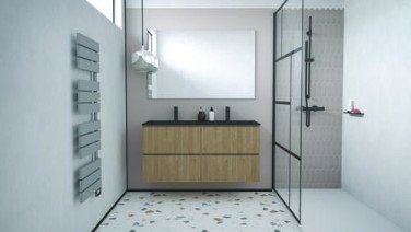 Meuble OSLO à suspendre 4 tiroirs 120cm bois avec vasque noire - BATHROOM THERAPY