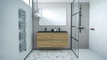 Meuble OSLO à suspendre 4 tiroirs 120cm bois avec vasque noire - BATHROOM THERAPY