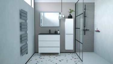 Meuble OSLO à suspendre 3 tiroirs 80cm blanc mat avec vasque noire - BATHROOM THERAPY