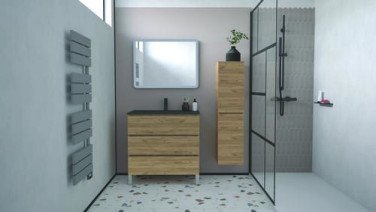 Meuble OSLO à suspendre 3 tiroirs 80cm bois avec vasque noire - BATHROOM THERAPY