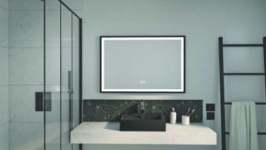 Miroir LED Seville 90X60cm contours aluminium noir - ELMER