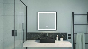 Miroir LED Seville 60X60cm contours aluminium noir - ELMER