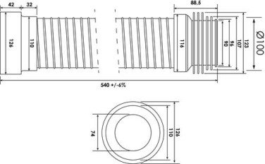 Pipe WC souple extensible ø100 540mm - ROLF