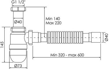 Siphon d'évier ø40 avec flexible - ROLF