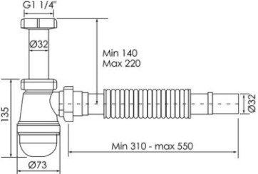 Siphon de lavabo ø32 avec flexible - ROLF