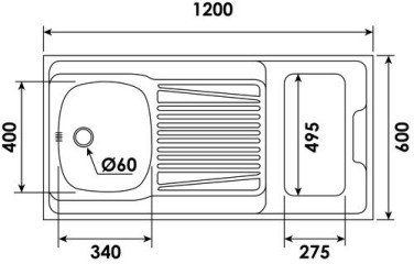 Évier cuisinette inox 120x60 